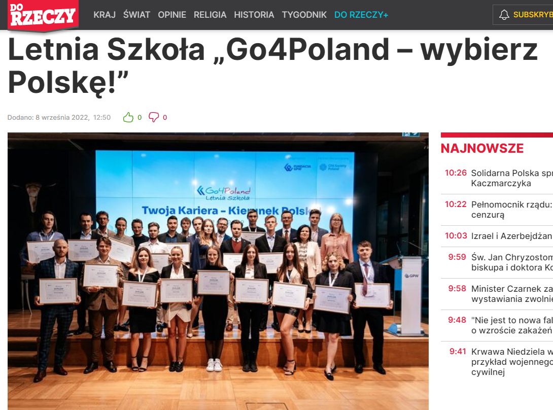 Do Rzeczy poinformowało o Letniej Szkole Go4Poland