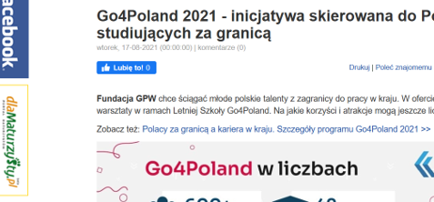 Inicjatywa skierowana do Polaków studiujących za granicą - dlaStudenta.pl o Go4Poland 2021