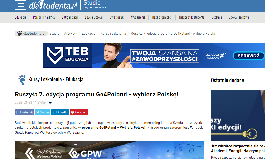 dlaStudenta.pl informuje o Go4Poland