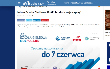 Portal dlaStudenta.pl o Letniej Szkole Giełdowej